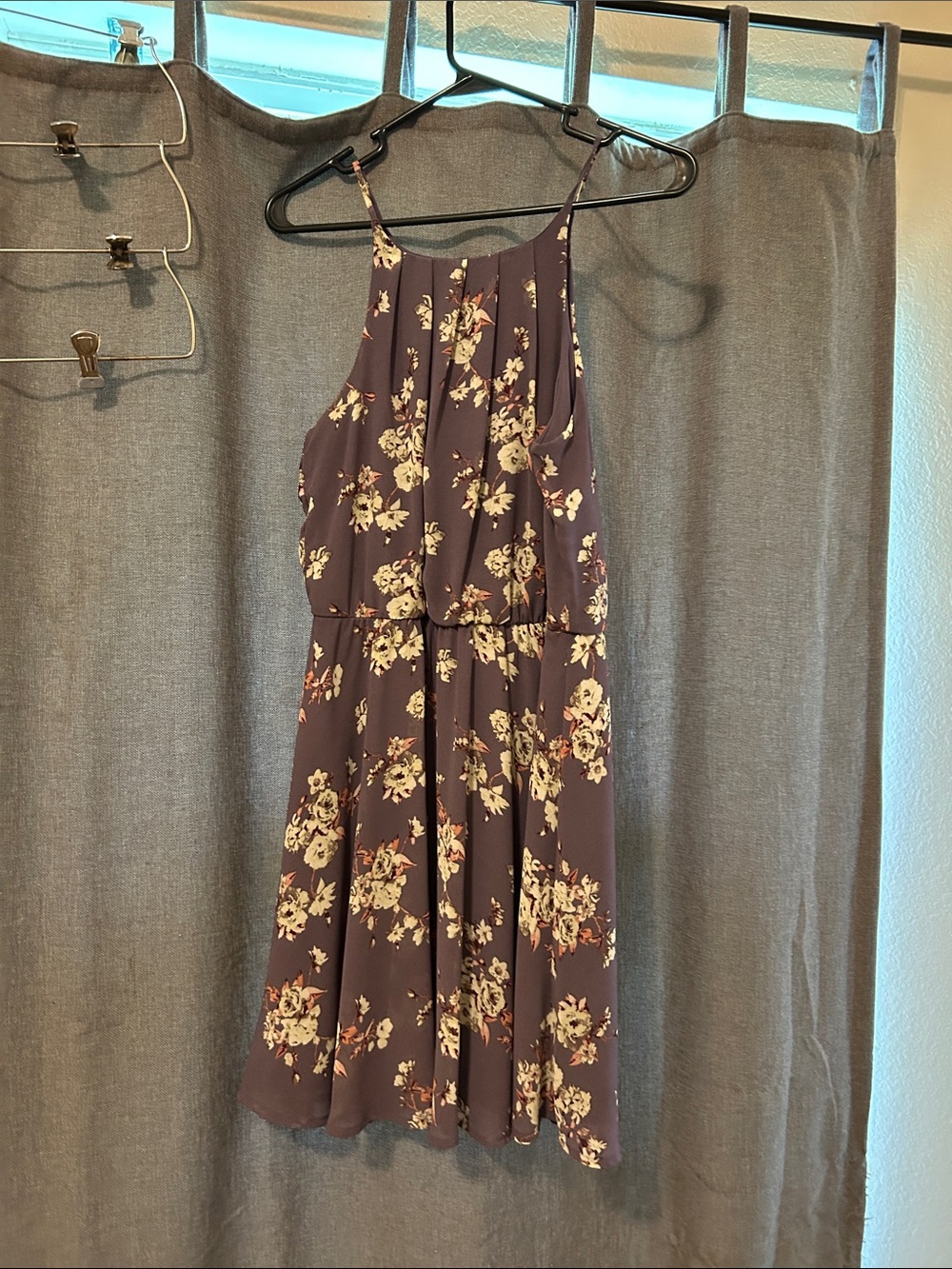 Blue Rain Plum Floral Halter Dress